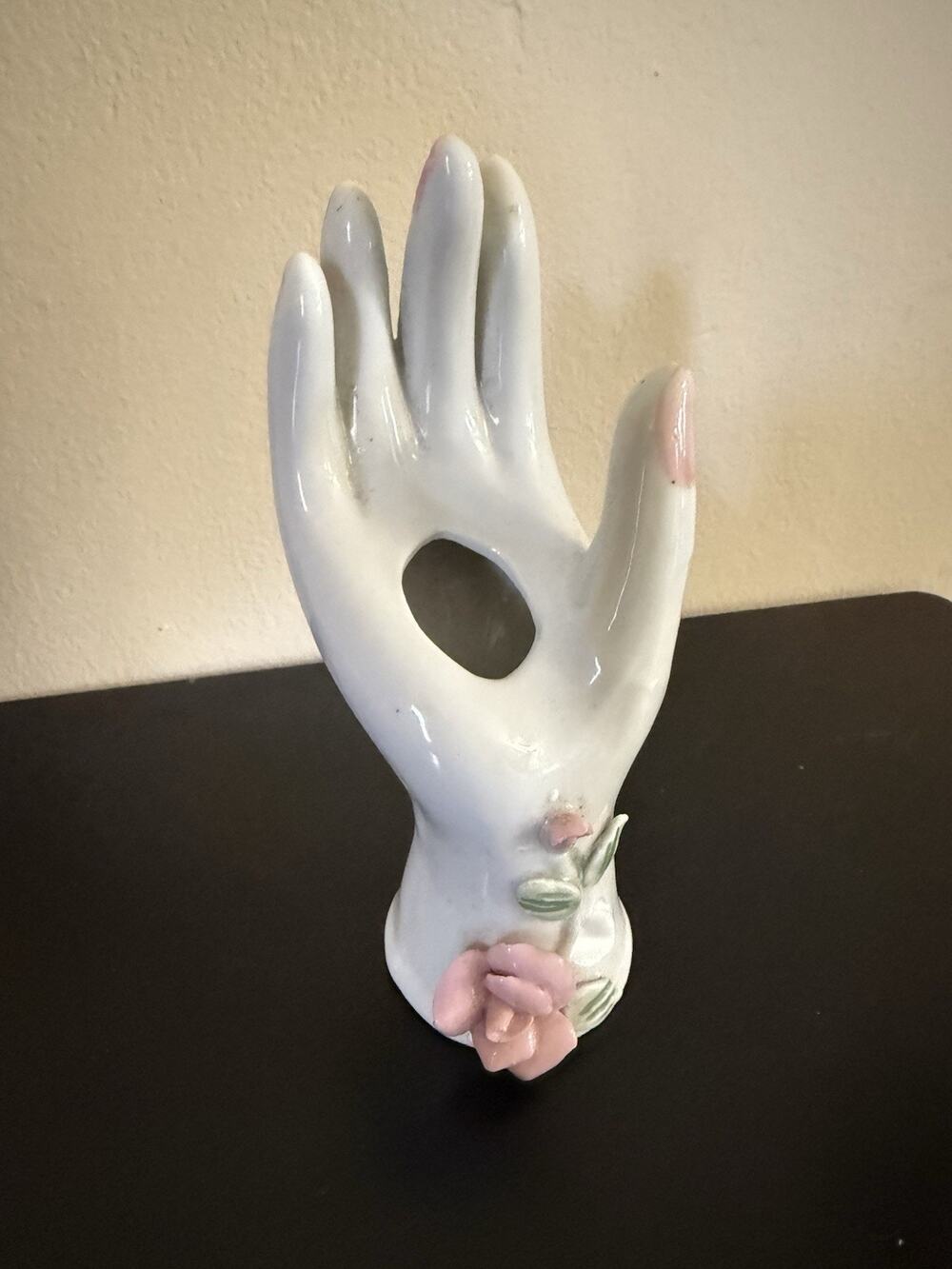 Vintage Porcelain Hand Shaped Bud Vase & Ring Holder - Lady's Hand
